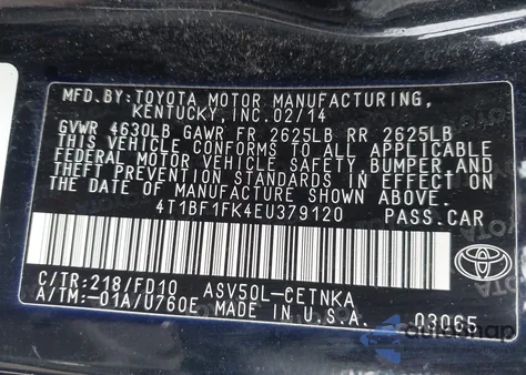 2014 Toyota Camry Le from USA, damaged, VIN 4T1BF1FK4EU379120